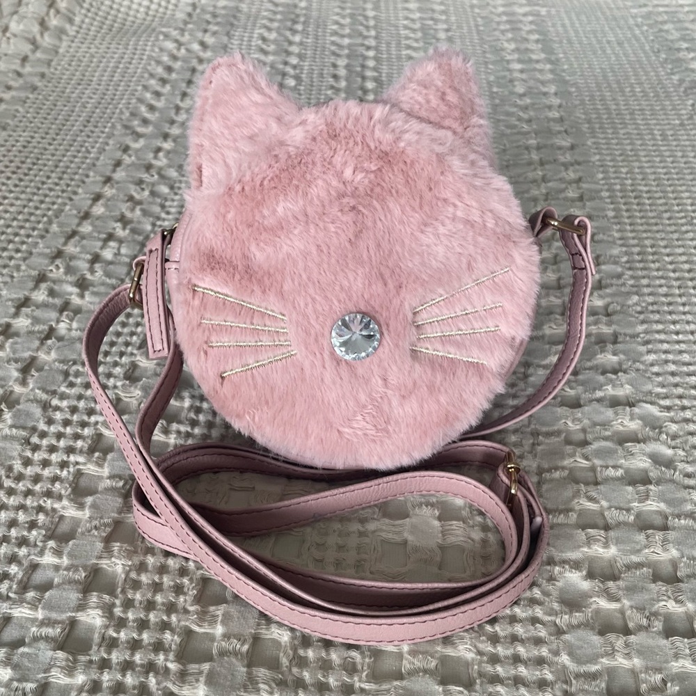 Pink Furry Cat face with ears Shaped Crossbody Bag